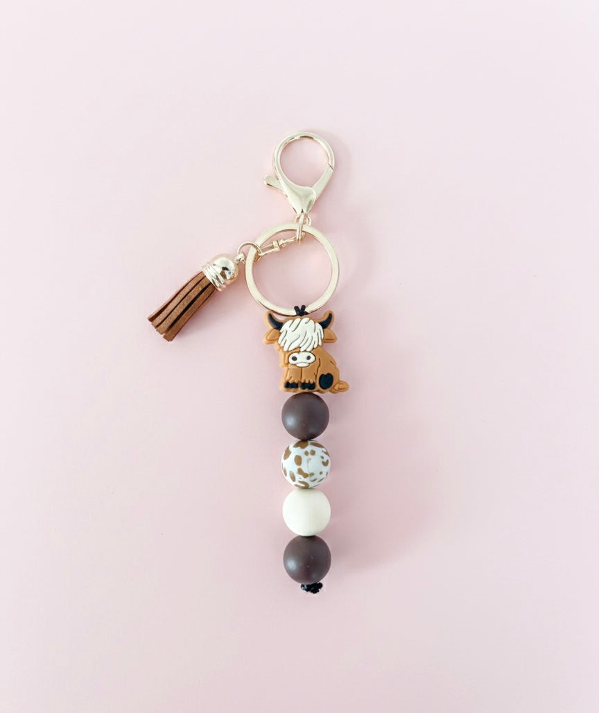 Cute Cow Brown with Beads Keychain